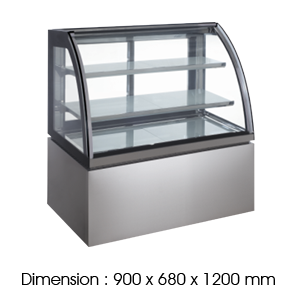 NK730A – 680mm Depth 3FT 3LAYER  Curved Glass Cake Chiller Floorstanding