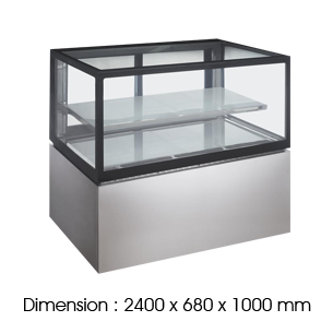 NLR780V – 680mm Depth  8FT 2LAYER  Squared Glass Cake Chiller Floorstanding