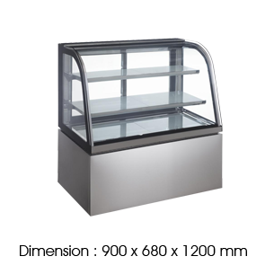 NR730A – 680mm Depth 3FT 3LAYER Curved Glass Cake Chiller Floorstanding