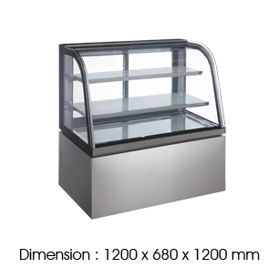 NR740A – 680mm Depth 4FT 3LAYER Curved Glass Cake Chiller Floorstanding