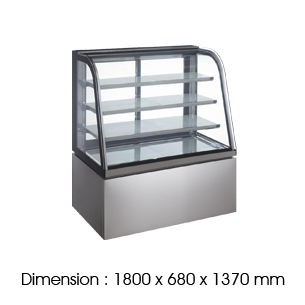 NSR760A – 680mm Depth 6FT 4LAYER Curved Glass Cake Chiller Floorstanding