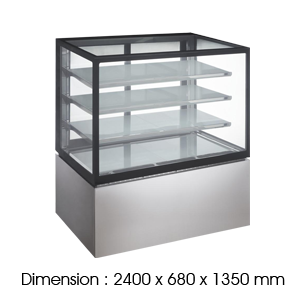 NSR780V – 680mm Depth 8FT 4LAYER   Squared Glass Cake Chiller Floorstanding